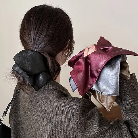 1개 가을 겨울 빈티지 다크 가죽 사각 대형 헤어 타이 여성용, 우아한 헤어 로프, 2025년 신상 헤어 액세서리