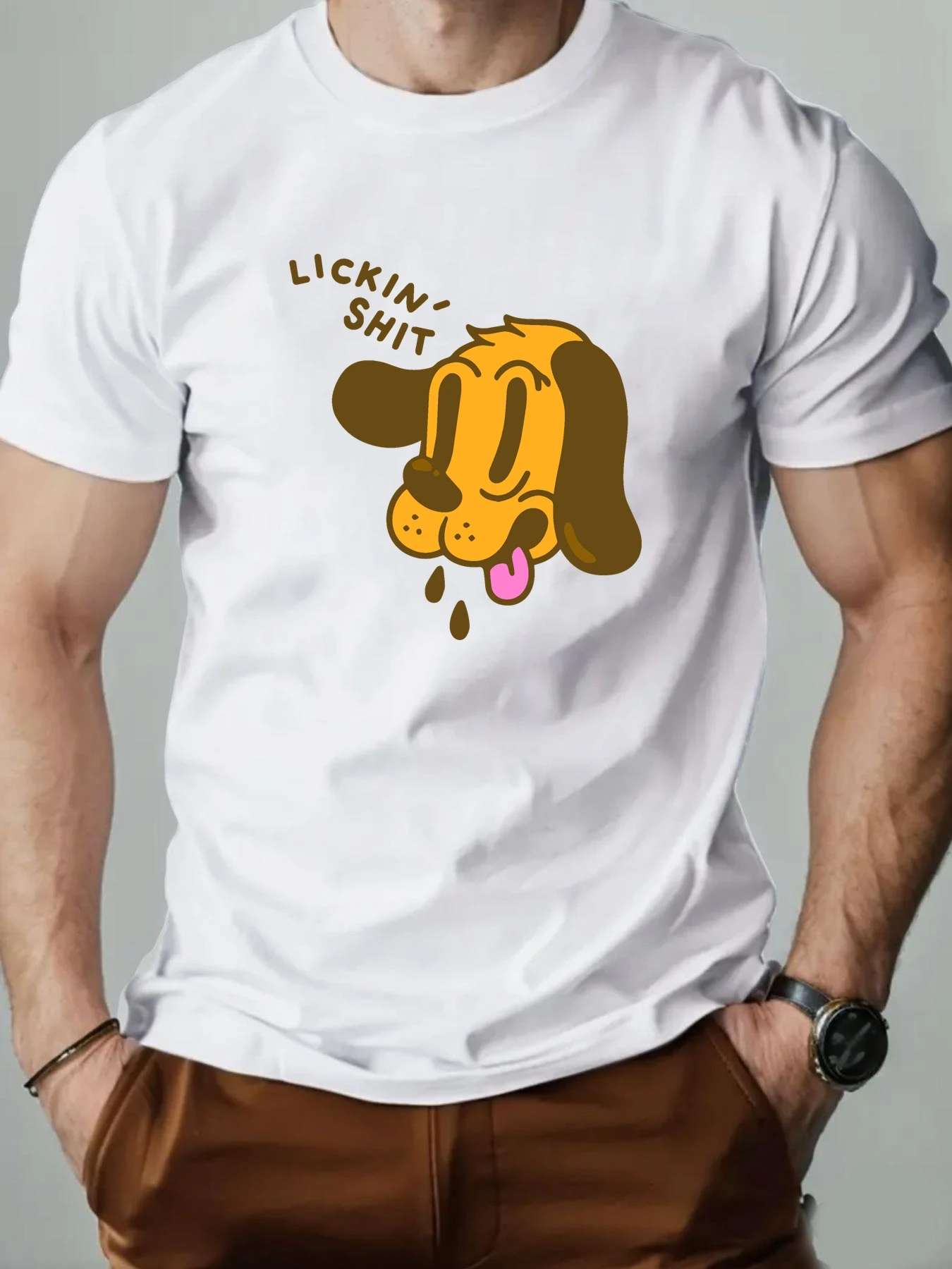

Pop Short Sleeve T-shirt Men 100% Cotton Funny Puppy Cartoon Print T Shirt Round Neck Breathable Casual Fashion High Quality Tee