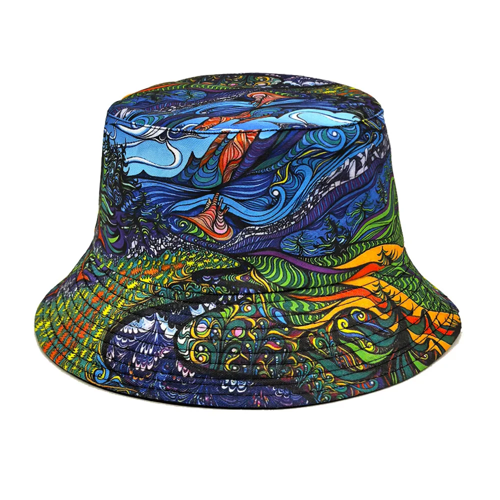 Retro Graffiti Print Hip Hop Street Bucket Hat for Women Men Decorate Fisherman Hat Summer Travel Beach Outdoor Sunscreen Panama view 2