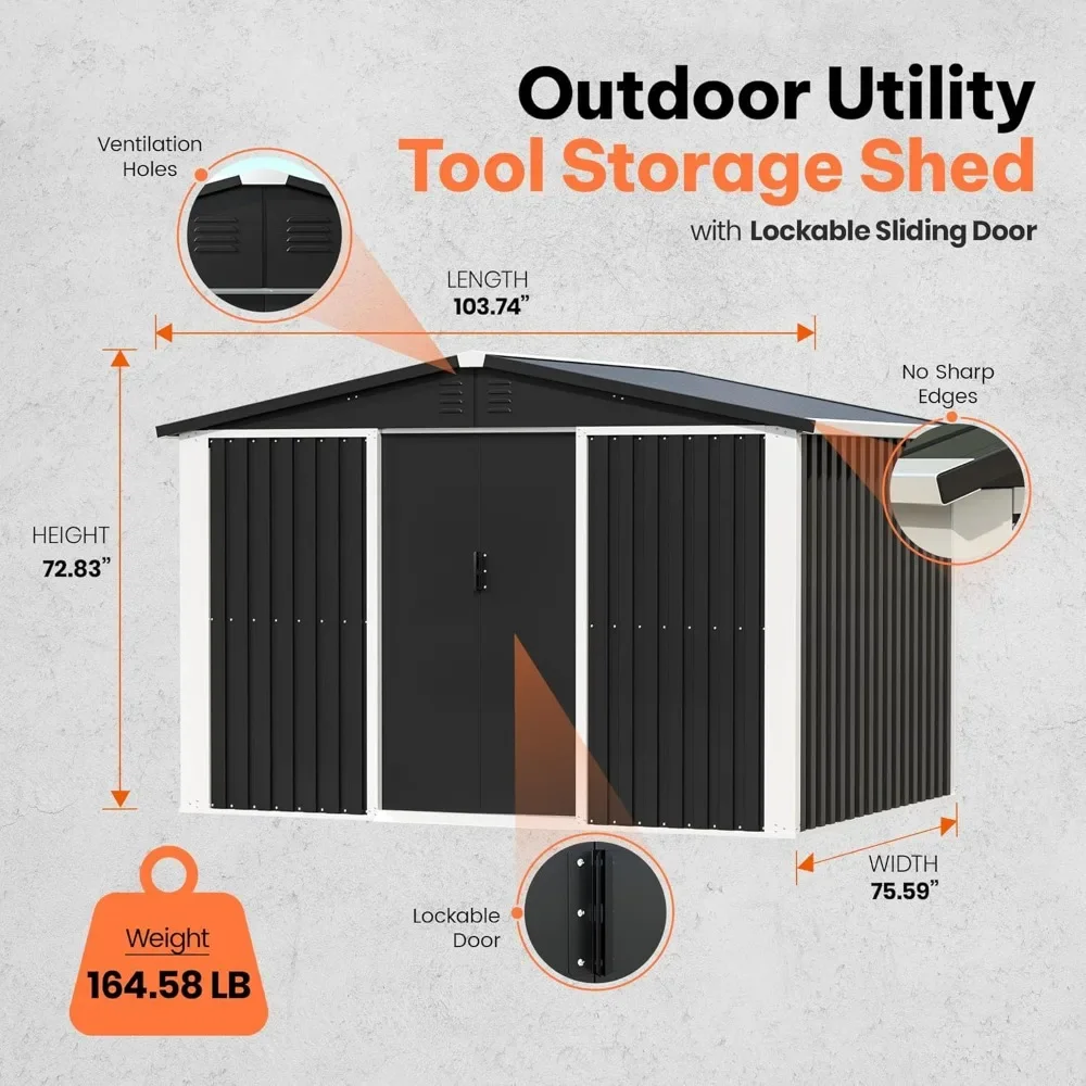 Metal Outdoor Utility Tool Storage Shed with Roof Slope Design, Door and Lock for Backyards,Lawns 6'x8'Outdoor tool room