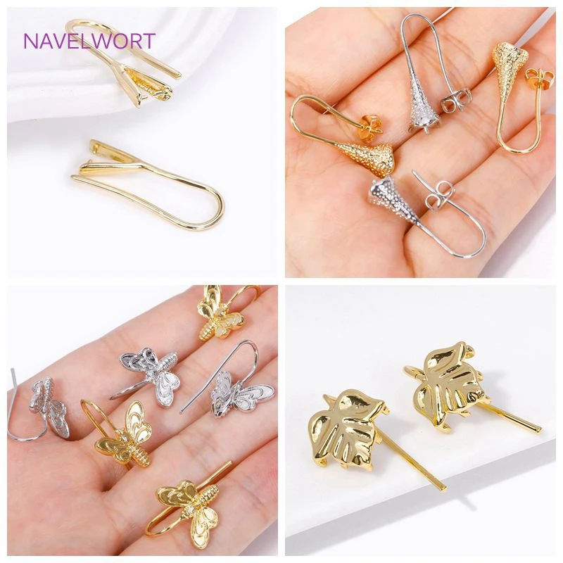 Trendy Earring Hooks 18K Gold Plated Metal Leaf Shape Ear Wire with Multi Closed Ring DIY Women Earring Jewelry Making Fittings