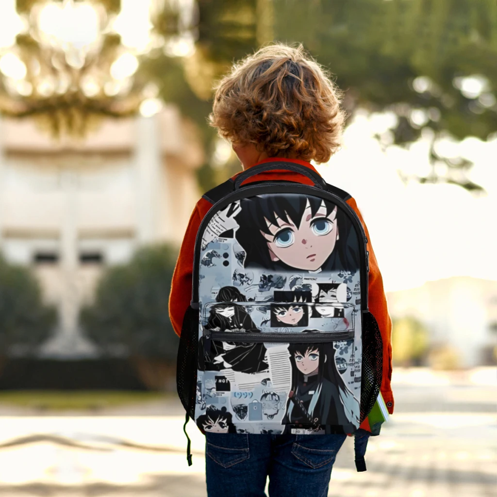 Muichiro Tokitou-Cartable pour enfants, grande capacité, sac à dos étudiant, dessin animé, sac à dos lycée, 17 pouces