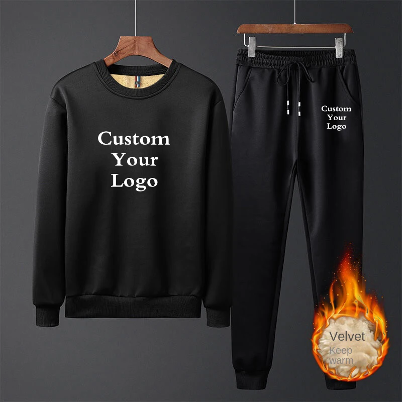 

Men's Custom Logo Sets Tracksuit Men Sweatshirt Spring Autumn Warm Sportswear Male Suit Two Piece Set Casual Sets