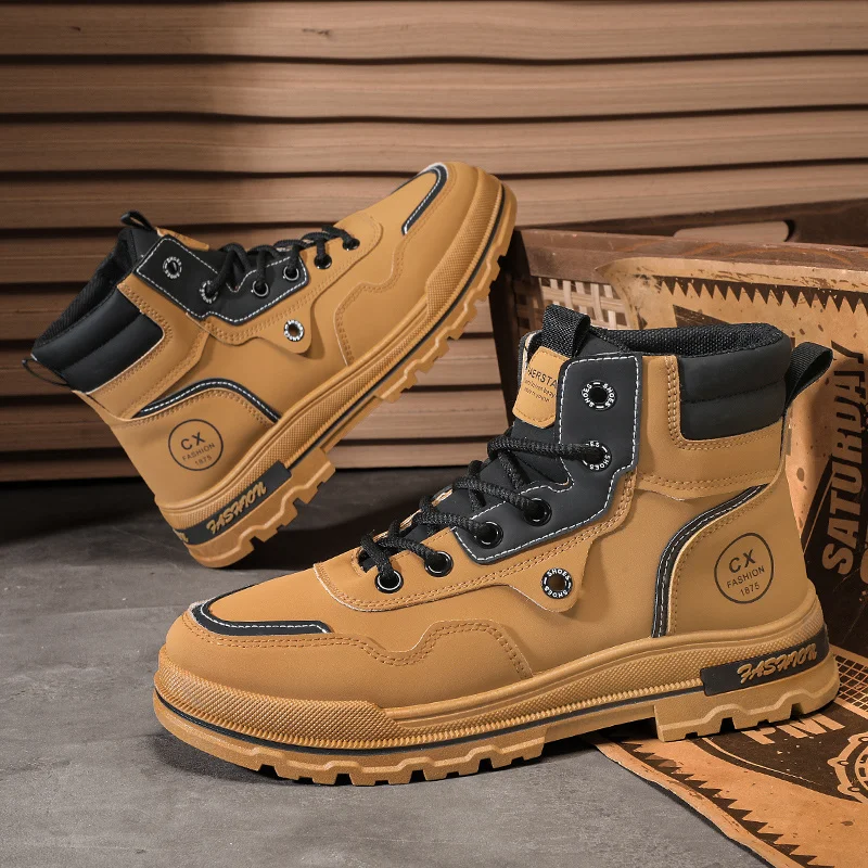 

Autumn Winter Men's Ankle Boots Big Size 46 Leather Trendy Motorcycle Boots For Man Outdoor Hiking Platform Boots Man Work Shoes