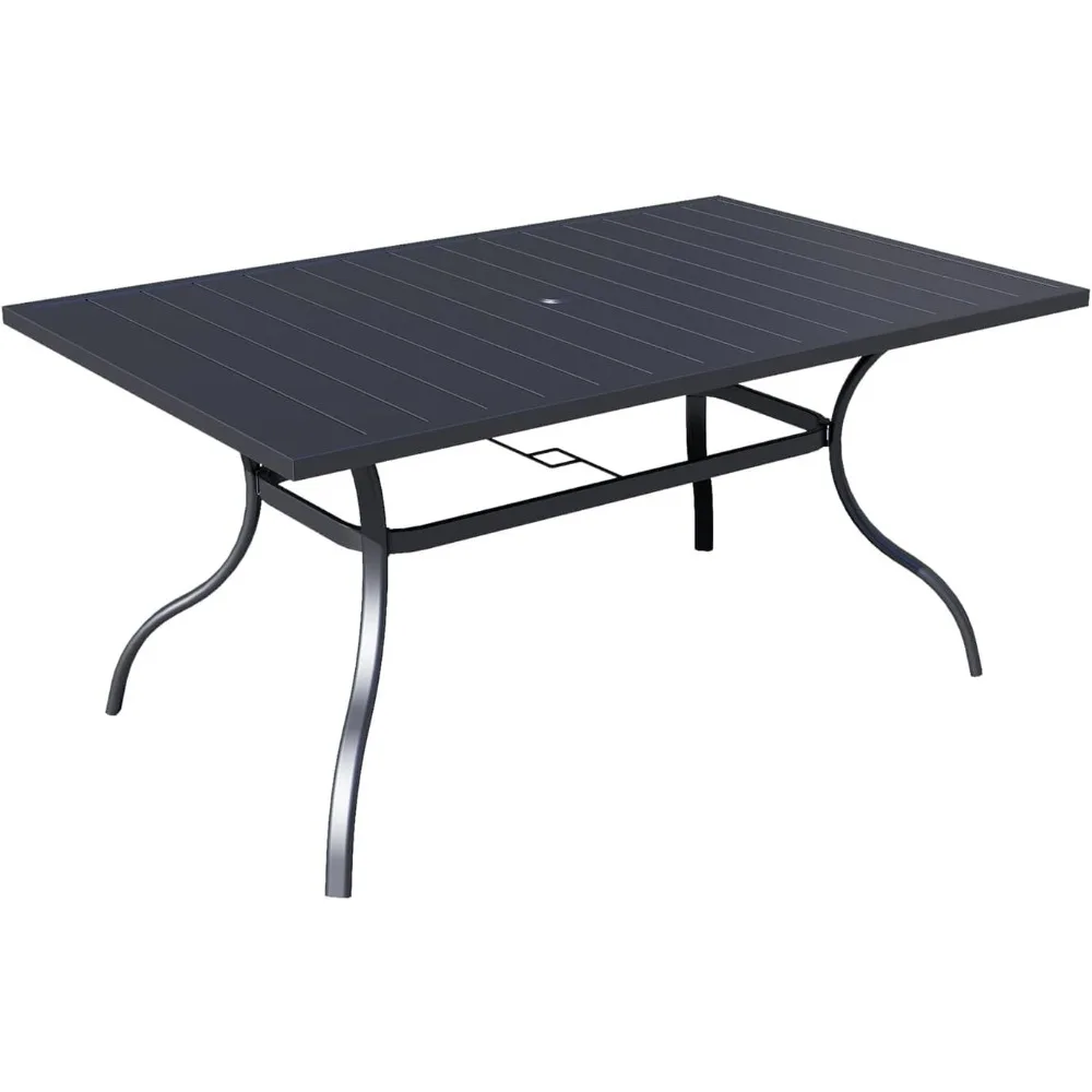 

Outdoor Rectangle Dining Table 6-Person, Picnic Table with 1.57" Umbrella Hole Metal Steel Backyard Bistro Table Outdoor Dining