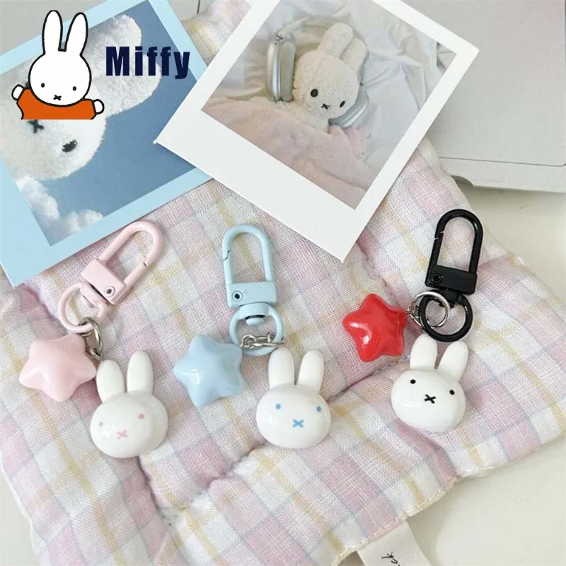 Kawaii Miffy Keychain Cute Rabbit Pentagram Charm Ornament Car Backpack Zipper Accessories Cartoon Anime Peripherals Friend Gift - view 4