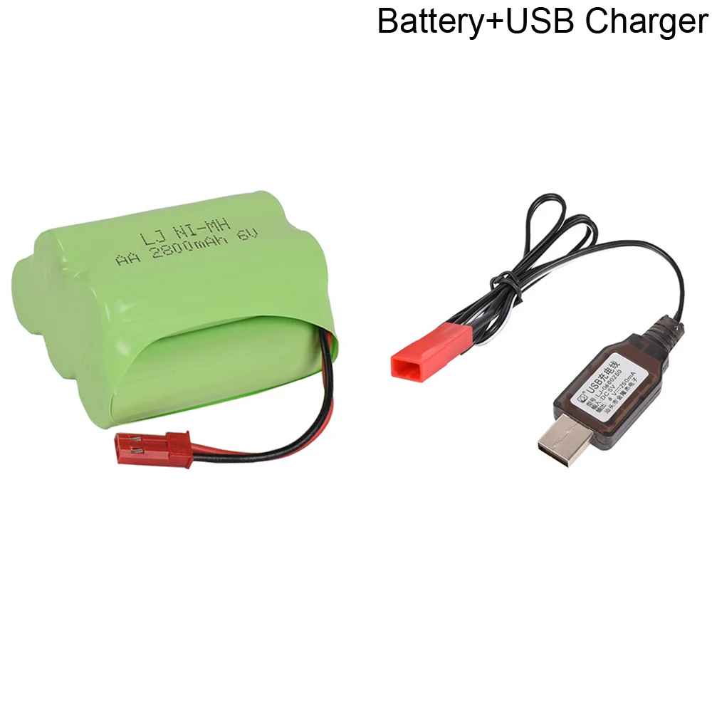 6v 2800mah NIMH Batterij met USB Lader 6v Ni-Mh batterij voor RC speelgoed Auto Boot GUN TANK Truck Trein RC speelgoed Batterij JST plug