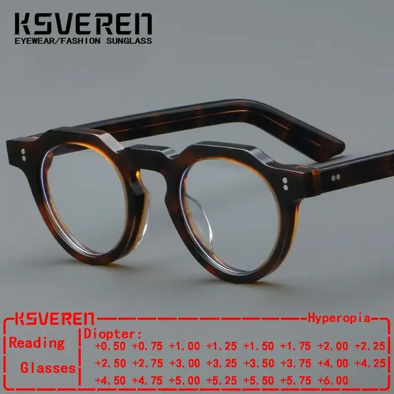 KSVEREN Hohe Qualität Acetat Lesebrille Runde Männer Optische Brillen Rahmen Frauen Luxus Presbyopie Brille