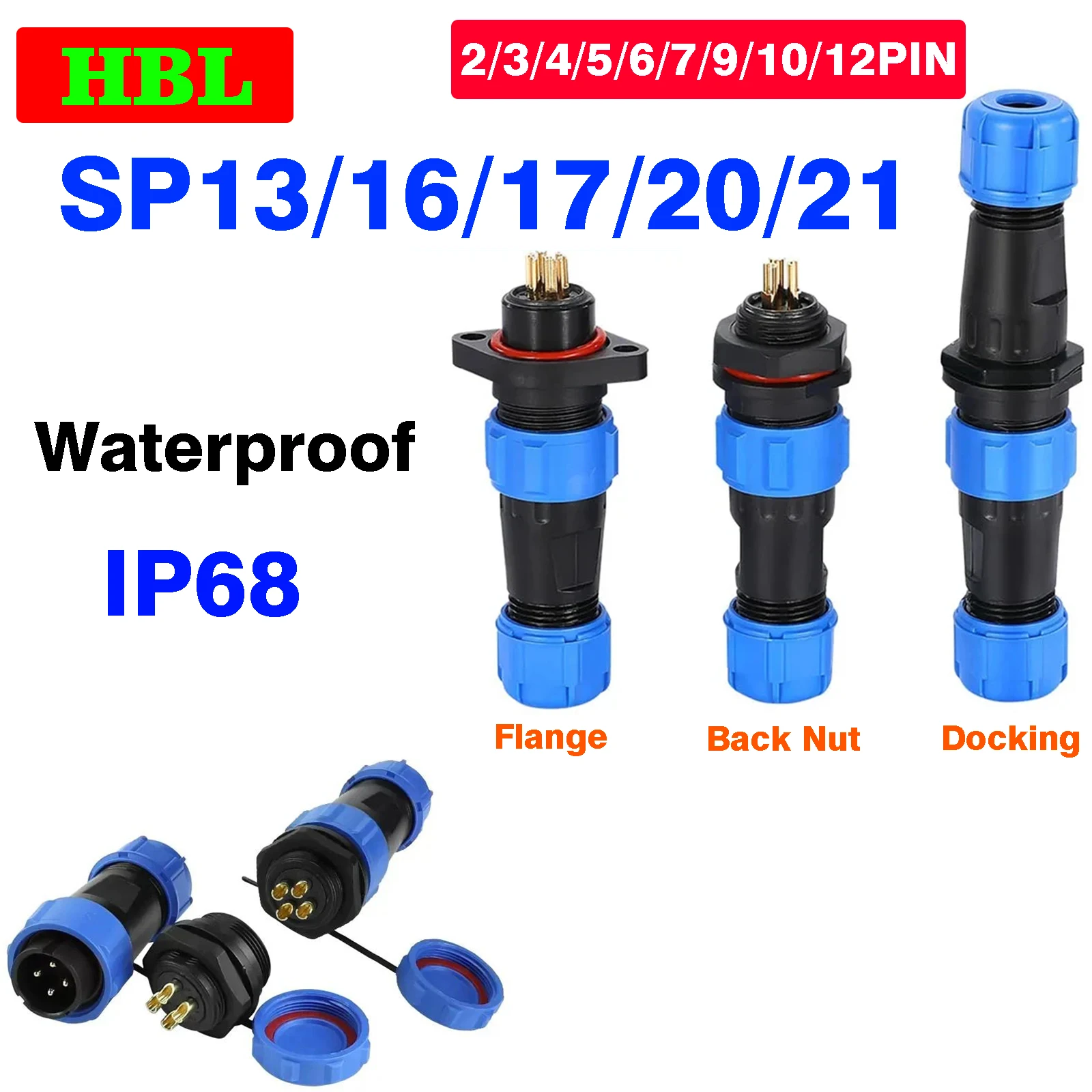 

5/10/100 Sets SP13/16/17/20/21 Panel Mount Waterproof IP68 Aviation Connectors Plug Socket, Electrical Cable Wire Connector