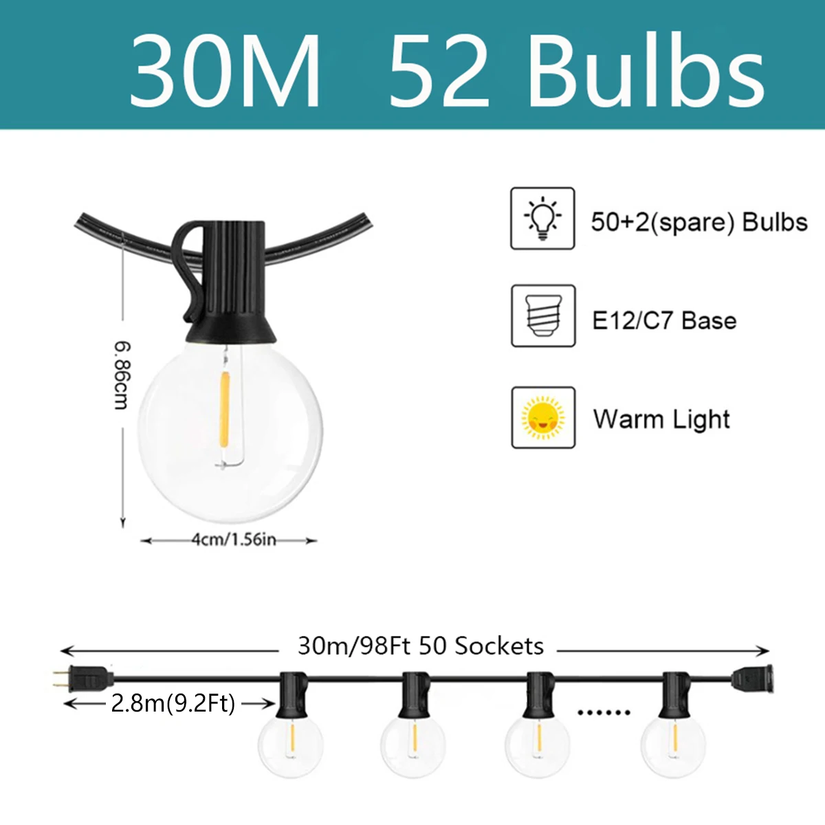 Outdoor String Lights G40 Dimmabe Remote LED Festoon Patio Lights Rope Garland For Garden Terrace Wedding Camping Party Decor
