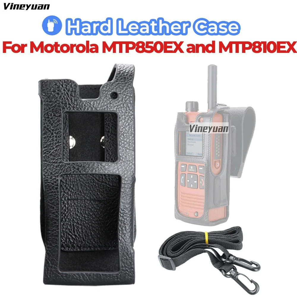 

Hard Leather Carrying Holder Holster Case with Adjustable Shoulder Strap Compatible for Motorola MTP850EX MTP810EX ATEX Two Way