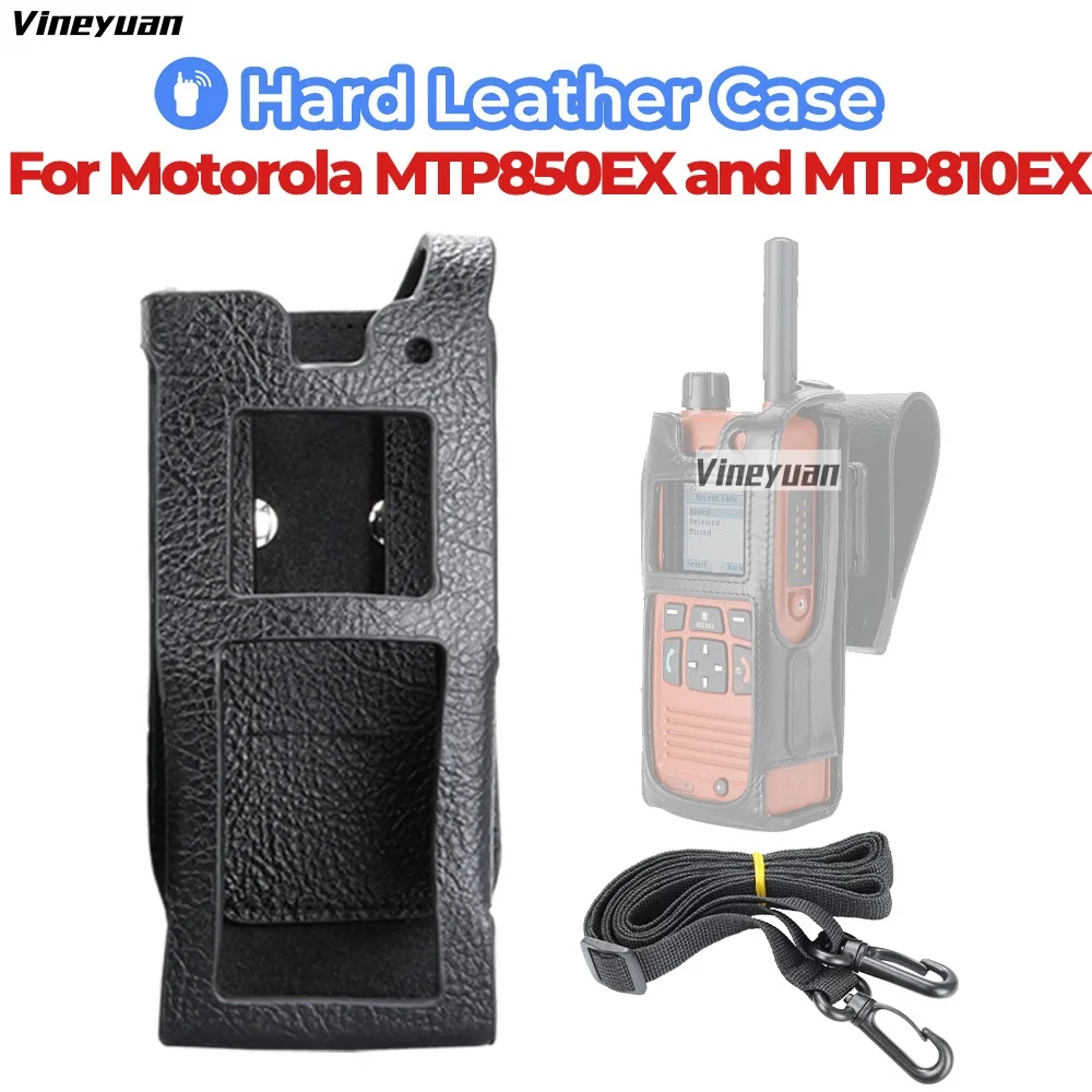 Hard Leather Carrying Holder Holster Case with Adjustable Shoulder Strap Compatible for Motorola MTP850EX MTP810EX ATEX Two Way