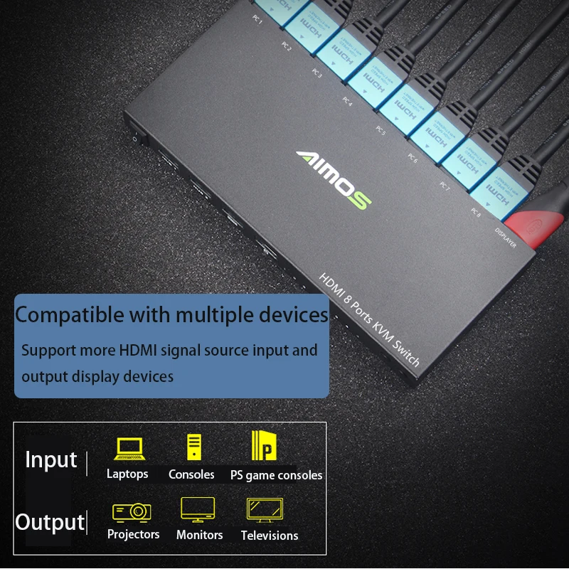 Spel Live Scherm Splitter Dock Station Hdmi-Compatibele Splitter Switter 8 Poorten Hdmi-Compatibel Kvm Switcher Kvm Splitter Extender