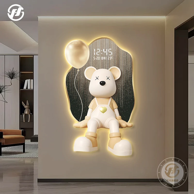 كريم نمط الفن نحت الديكور اللوحة العصرية العلامة التجارية الدب العنيف مدخل ساعة رقمية مضيئة اللوحة الخفيفة