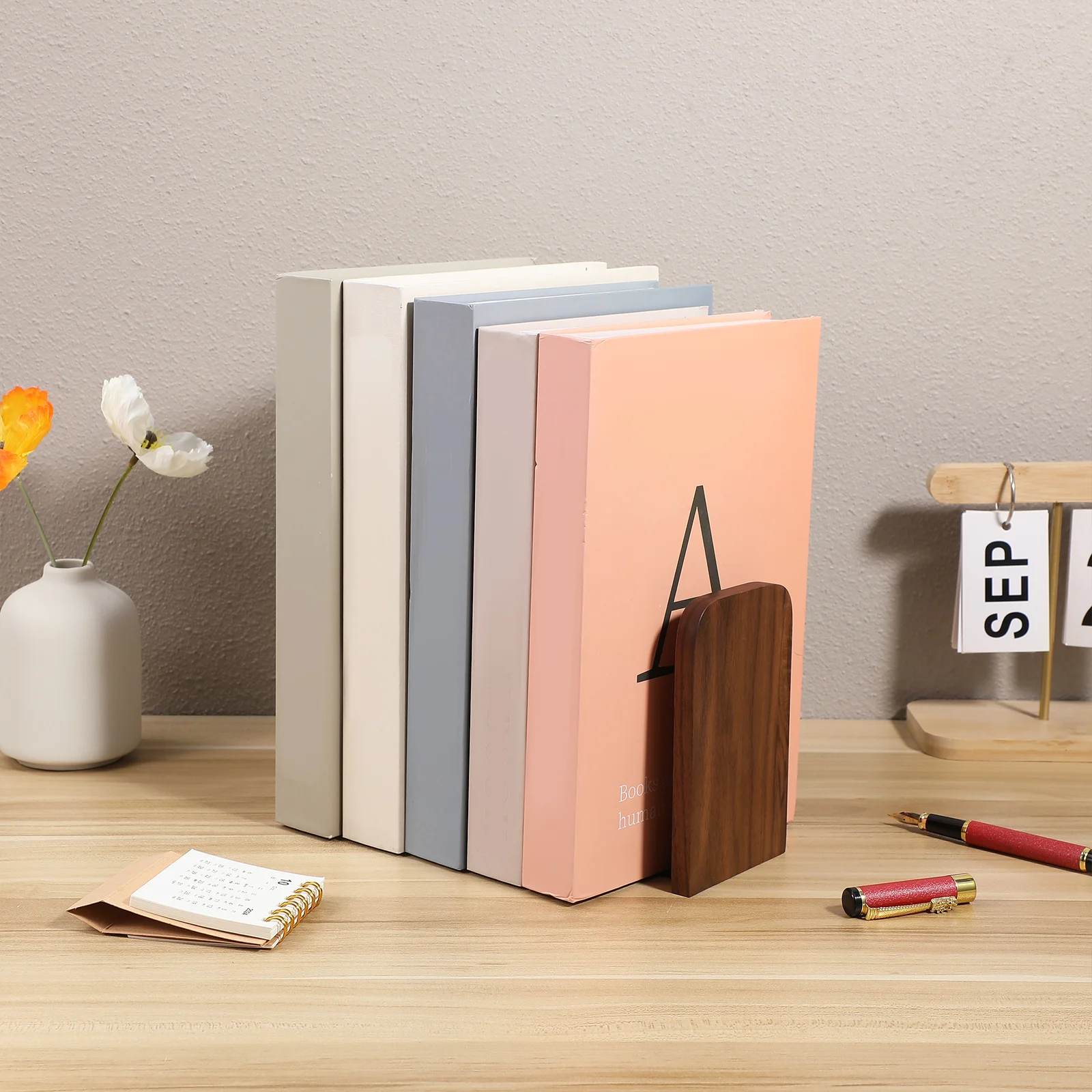 

2Pcs Decorative Bookends Wooden Book Holders for Books and Magazines Sturdy Bookshelf Ends for Home Office Kitchen Storage