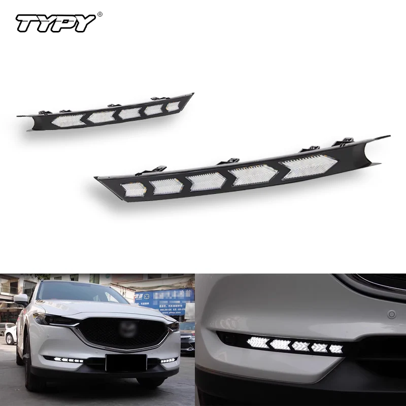 

TYPY 2Pcs LED Daytime Running Lights For Mazda cx-5 cx5 cx 5 2017 2018 2019 2020 2021 fog lamp DRL with turn signal night blue