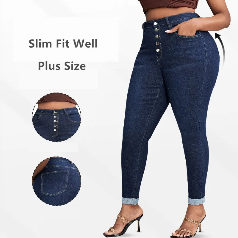 النساء الجينز الورك رفع السراويل عالية الخصر الجوارب امتدت سليم صالح حجم كبير 4XL 5XL أنثى فتاة الموضة قلم رصاص سراويل جينز #4