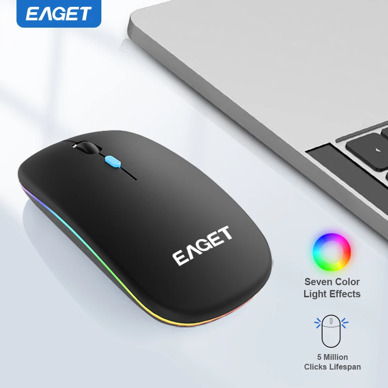 Eaget EM09 Bluetooth Rechargeable Wireless Mouse 2.4G Optical Mice  with USB 1600 DPl Mouse for Computer Laptop PC Mute Mouses