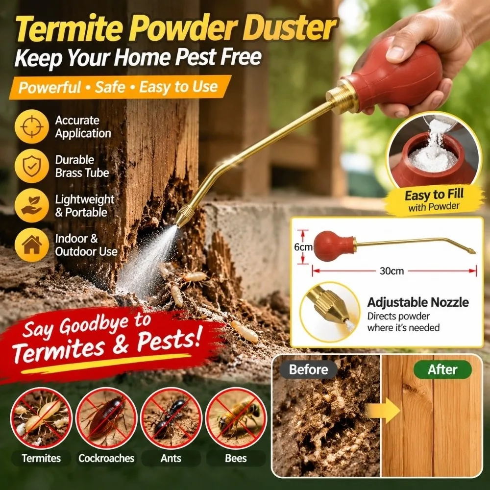 Manual squeeze Bulb Duster Long Bent Brass Tube Insecticide Applicator Lasting Rust Proof Silicone Powder Duster Pest Control