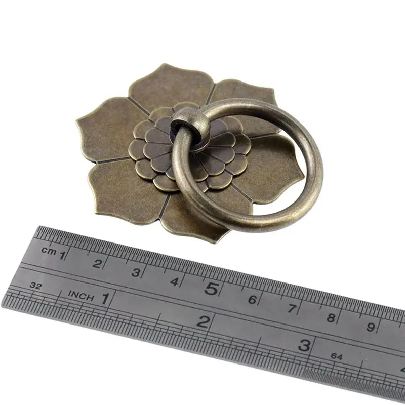 ABUN-Vintage Drop Ring Knobs Tone Ring Pulls Flower Shape For Dresser Wardrobe Kitchen Drawer Cabinet Hardware