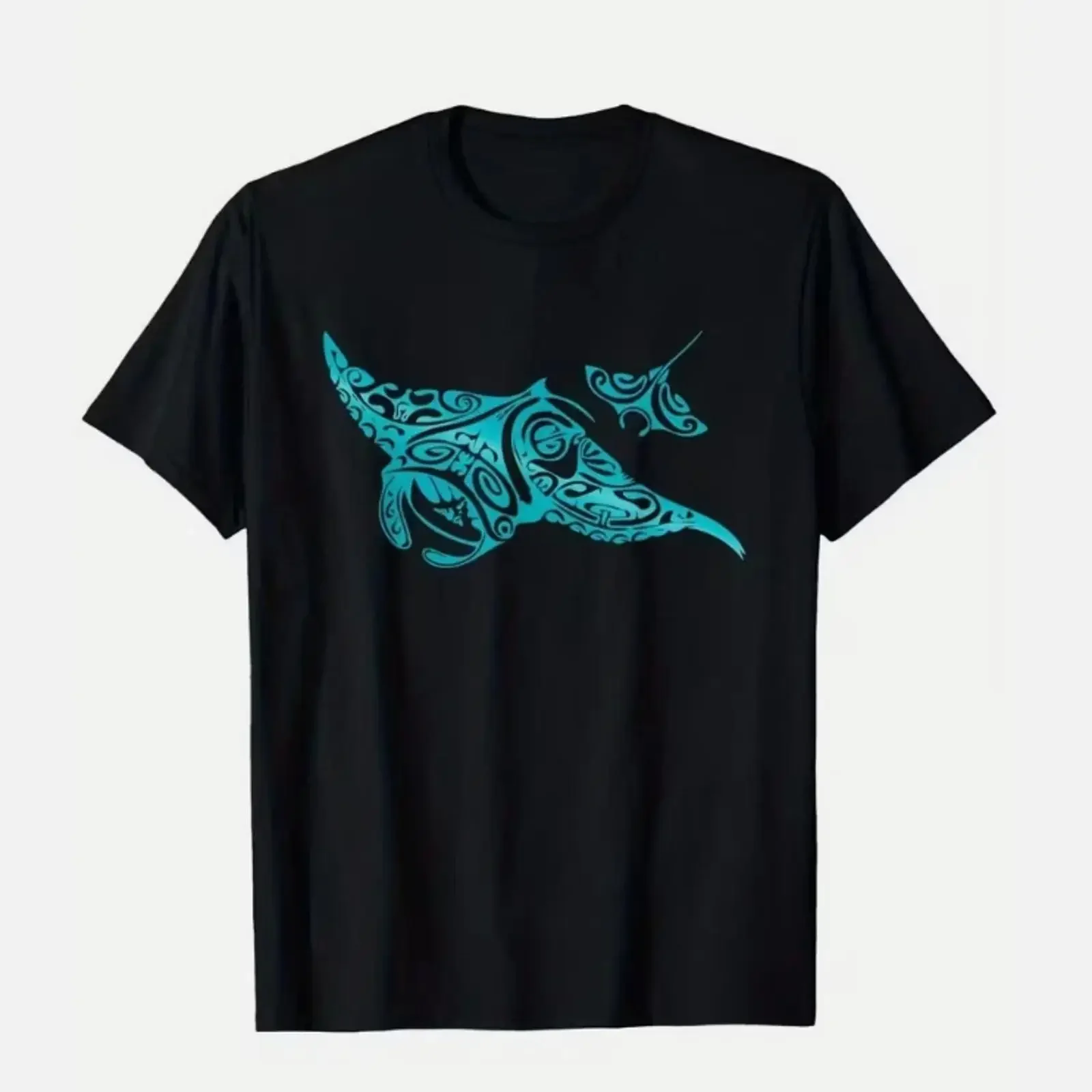 Men's Hawaiian Tribe Manta Ray Shark T Shirt Soft Breathable Turquoise vintage Washed Stylish Slightly Stretched graphic Unisex