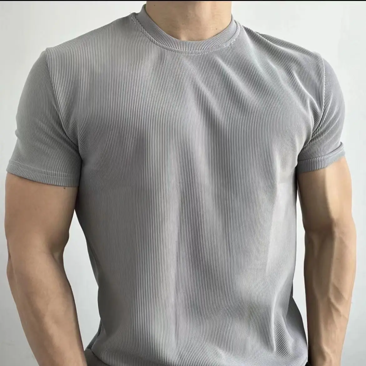 Summer and Autumn Fitness Sports Heavyweight High-End Texture Wrinkle Resistant Quick Drying Short Sleeved T-Shirt