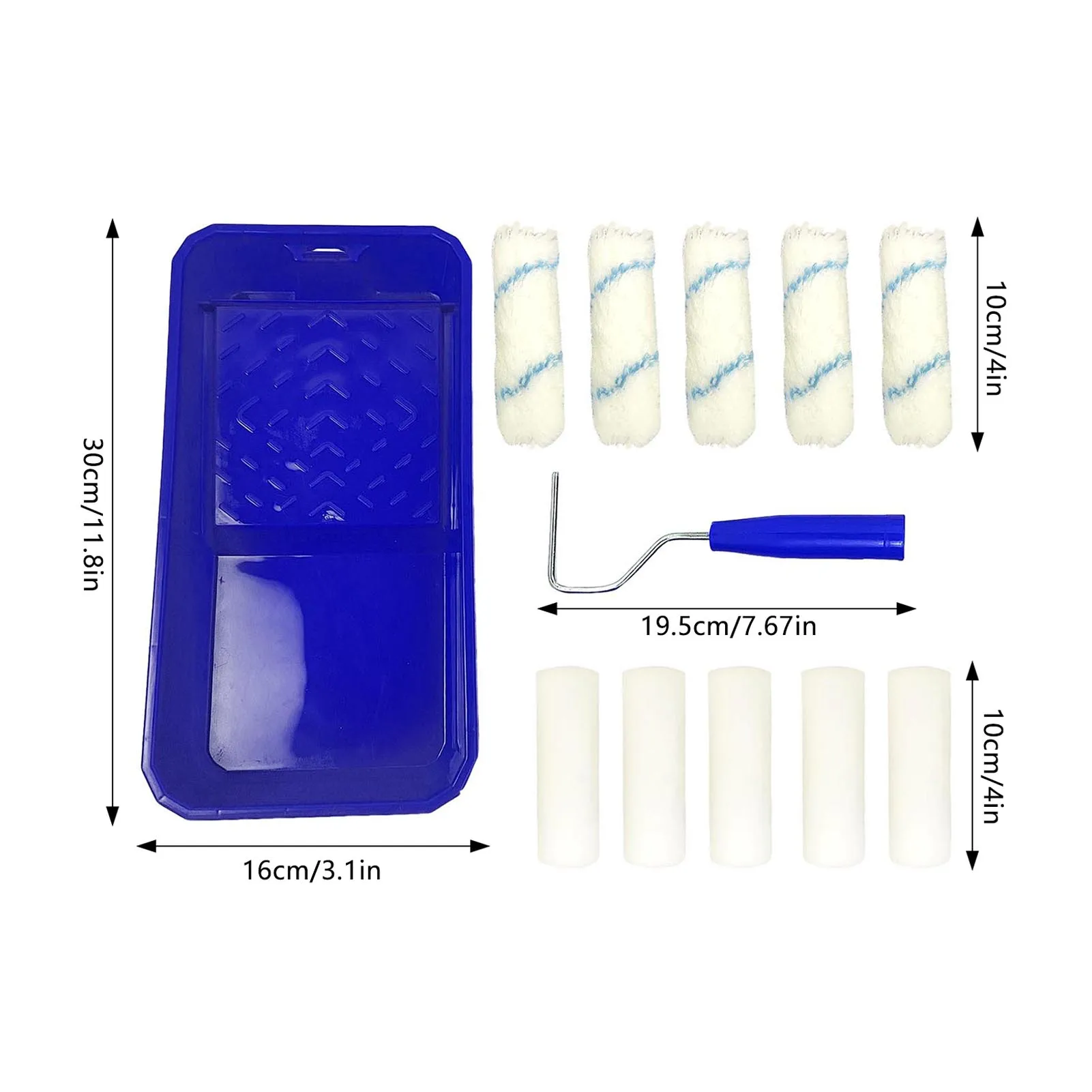 아크릴 섬유 롤러 커버 페인트 롤러 브러시 도구 키트, 파란색 페인트 트레이, 가구 문 페인팅에 적합