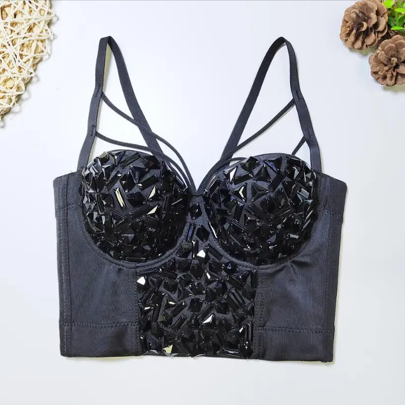 2023 New Women Underwired Push up Bustier Bra Rhinestone Beaded Sexy Cropped Top Female Night Club Party Tank Top p1065