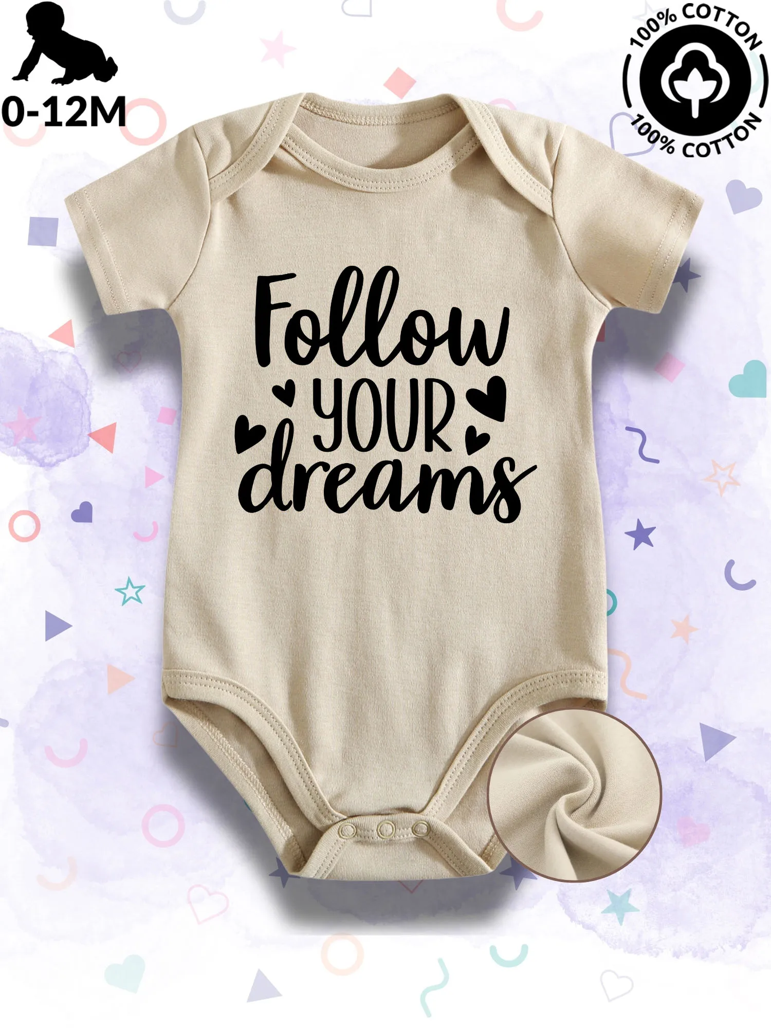 

Детское боди унисекс Follow Your Dreams, мягкий комбинезон из 100% хлопка, всесезонный бежевый костюм для ползания 190GSM
