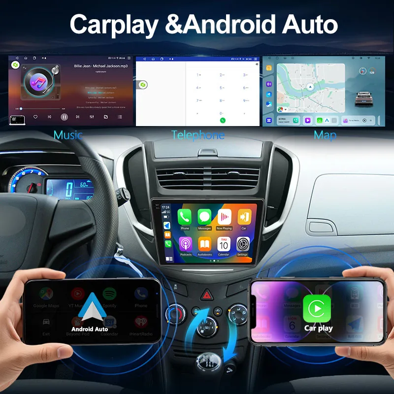 راديو سيارة MeiHua مقاس 9 بوصة لسيارة شيفروليه تراكس أندرويد 14 Carplay مشغل فيديو متعدد الوسائط وحدة رأس 2K وشاشة QLED