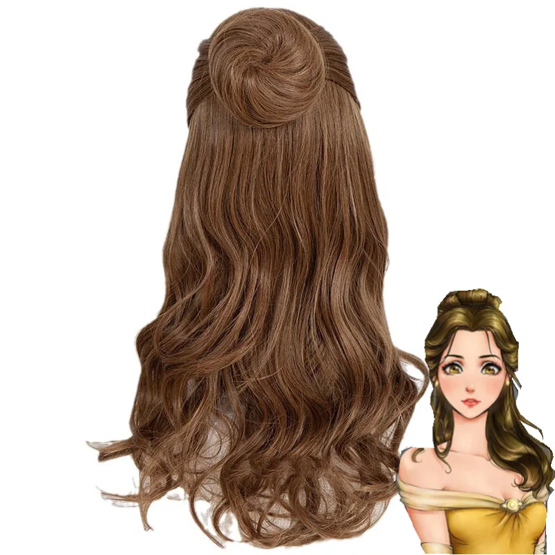 Beauty And The Beast Belle Princess Cosplay Wig Long Brown Curly Hair Simulation Cosplay Wig