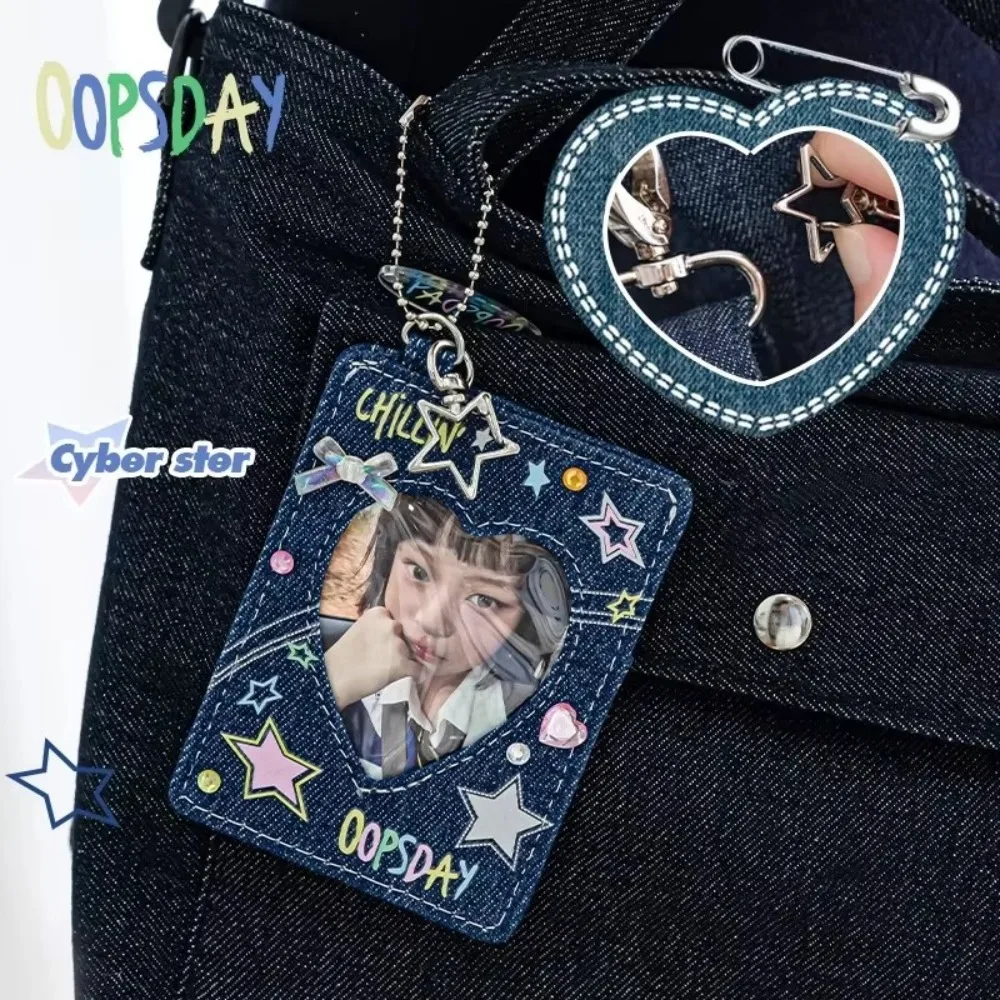 Симпатичная ретро фоторамка из джинсовой ткани в стиле y2k с подвеской-рюкзаком-цепочкой