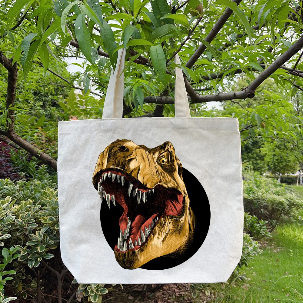 Borsa a tracolla stampata dinosauro divertente borsa a tracolla di grande capacità borsa Shopper in tela leggera borsa Casual Cool regalo Unisex