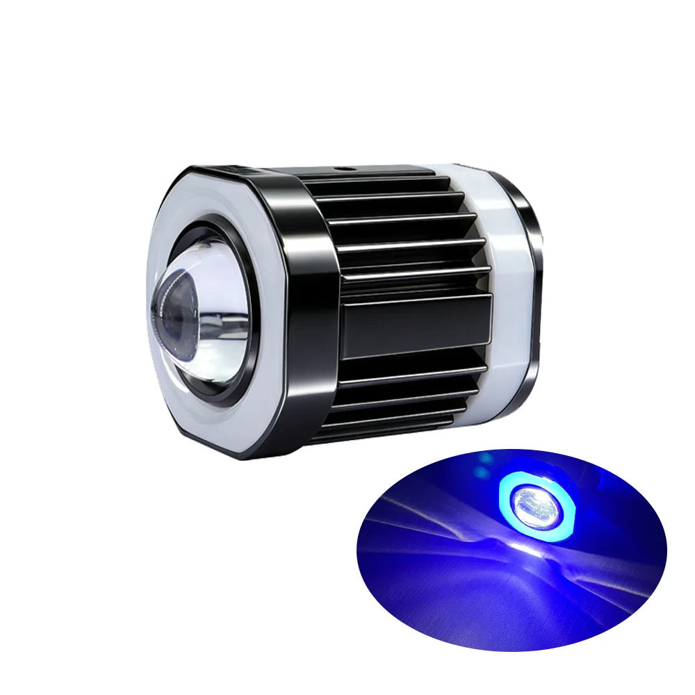 Motorcycle LED Headlight Projector Lens Dual Color ATV Scooter Driving Lamp Fog Light Auxiliary Spotlight Lamp Flashing Light