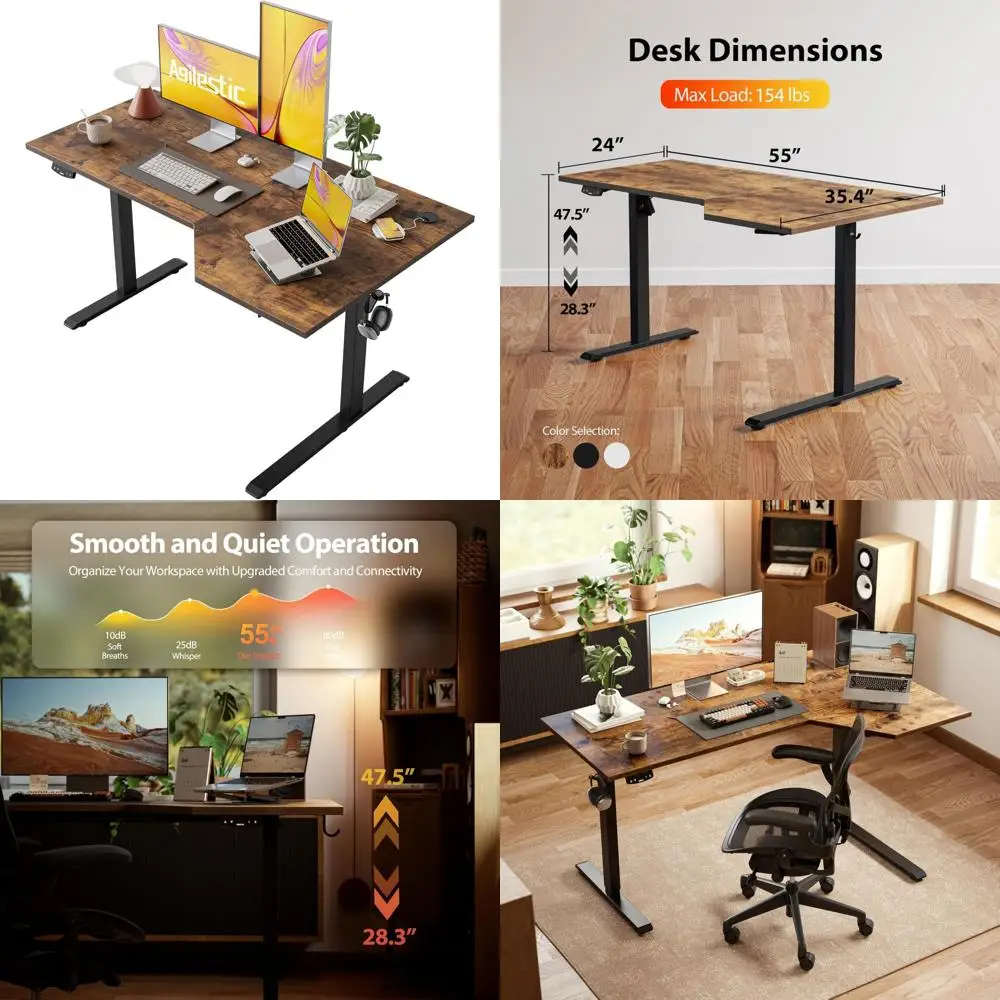 Adjustable Height L-Shaped Electric Desk, 55 Inches, Ergonomic for Office and Home Use