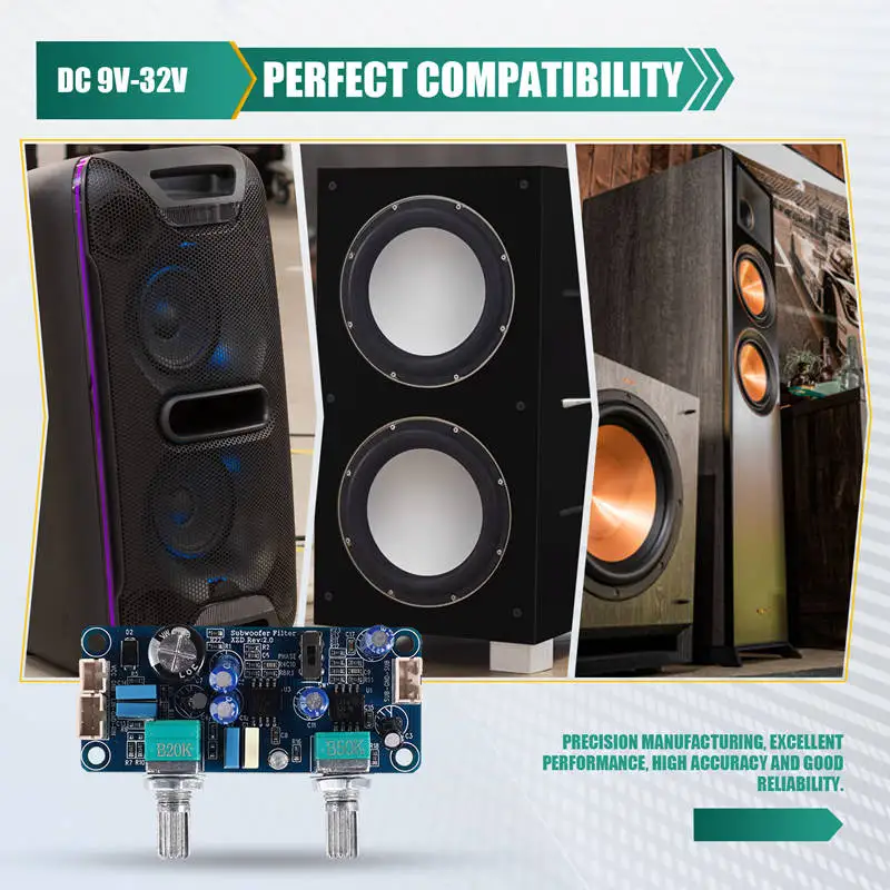 Low Pass Filter Bass Subwoofer Preamp Amplifier Board Single Power DC 9-32V Preamplifier With Bass Volume Adjustment