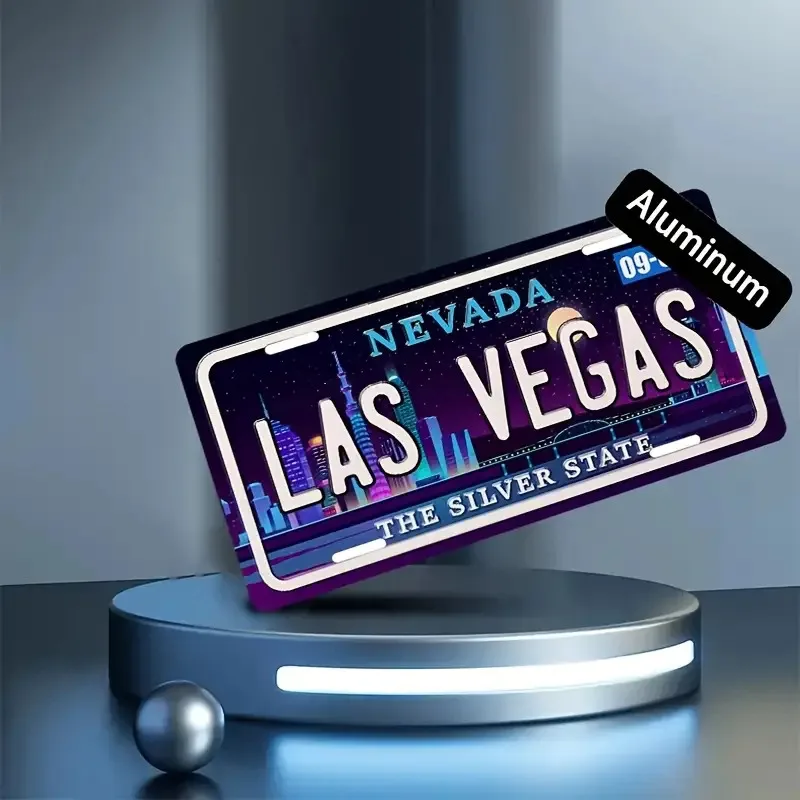 2D Flat - Vintage Las Vegas Nevada Placa de matrícula de aluminio - Decoración de pared retro de 6 x 12 pulgadas para el hogar
