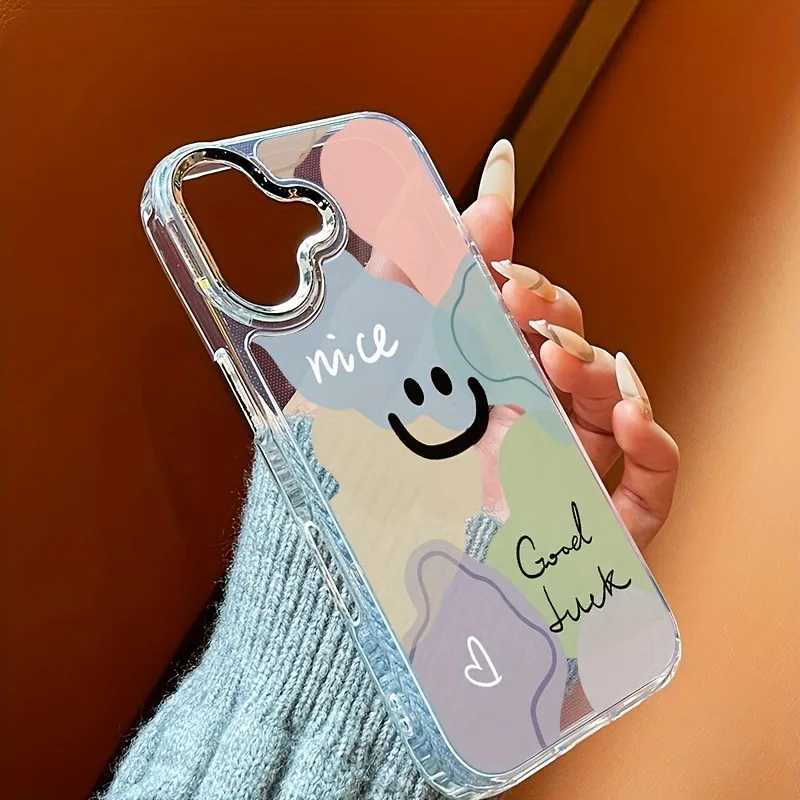 Прозрачный чехол для телефона с улыбающимся лицом и бантом в форме сердца для iPhone 17 Pro Max 16E 16 15 13 12 11 14 7 8 Plus XS X XR, противоударный мягкий чехол