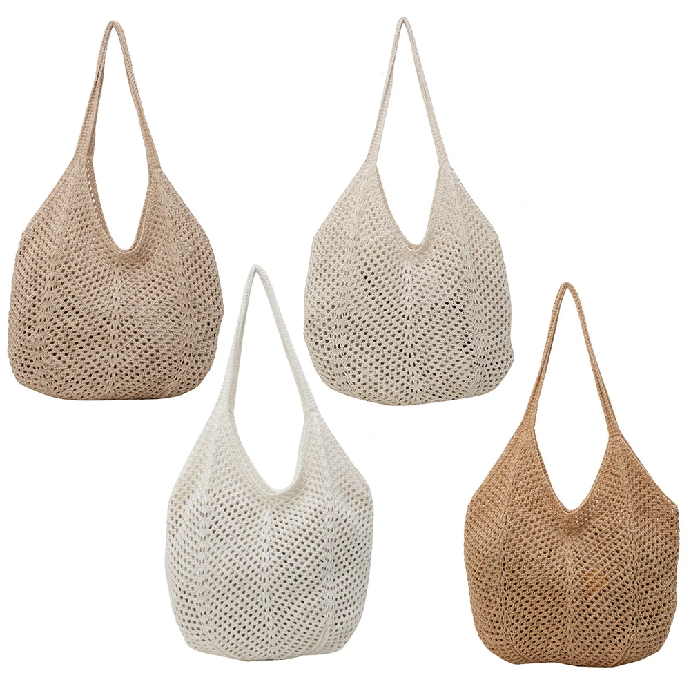

Women Knitting Shoulder Bag Solid Color Aesthetic Hobo Bag Large Capacity Knitted Tote Handbag Ladies Daily Handbag