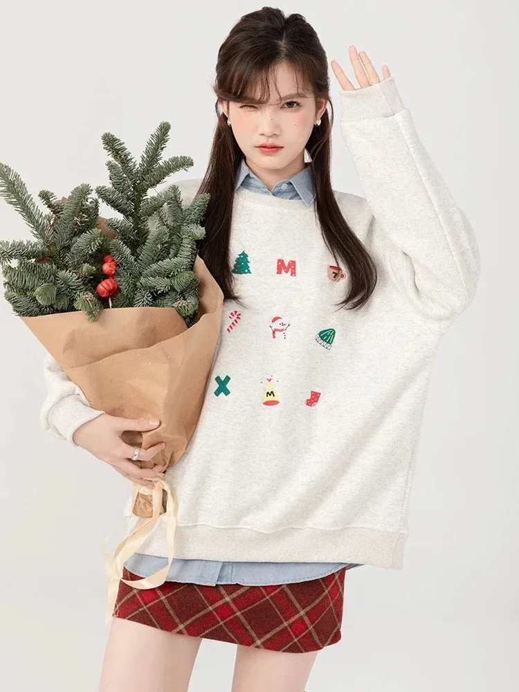 Adagirl-Snowman com capuz estampado para mulheres, moletons extragrandes kawaii, manga comprida, roupas de Natal, novo, Cutecore, inverno