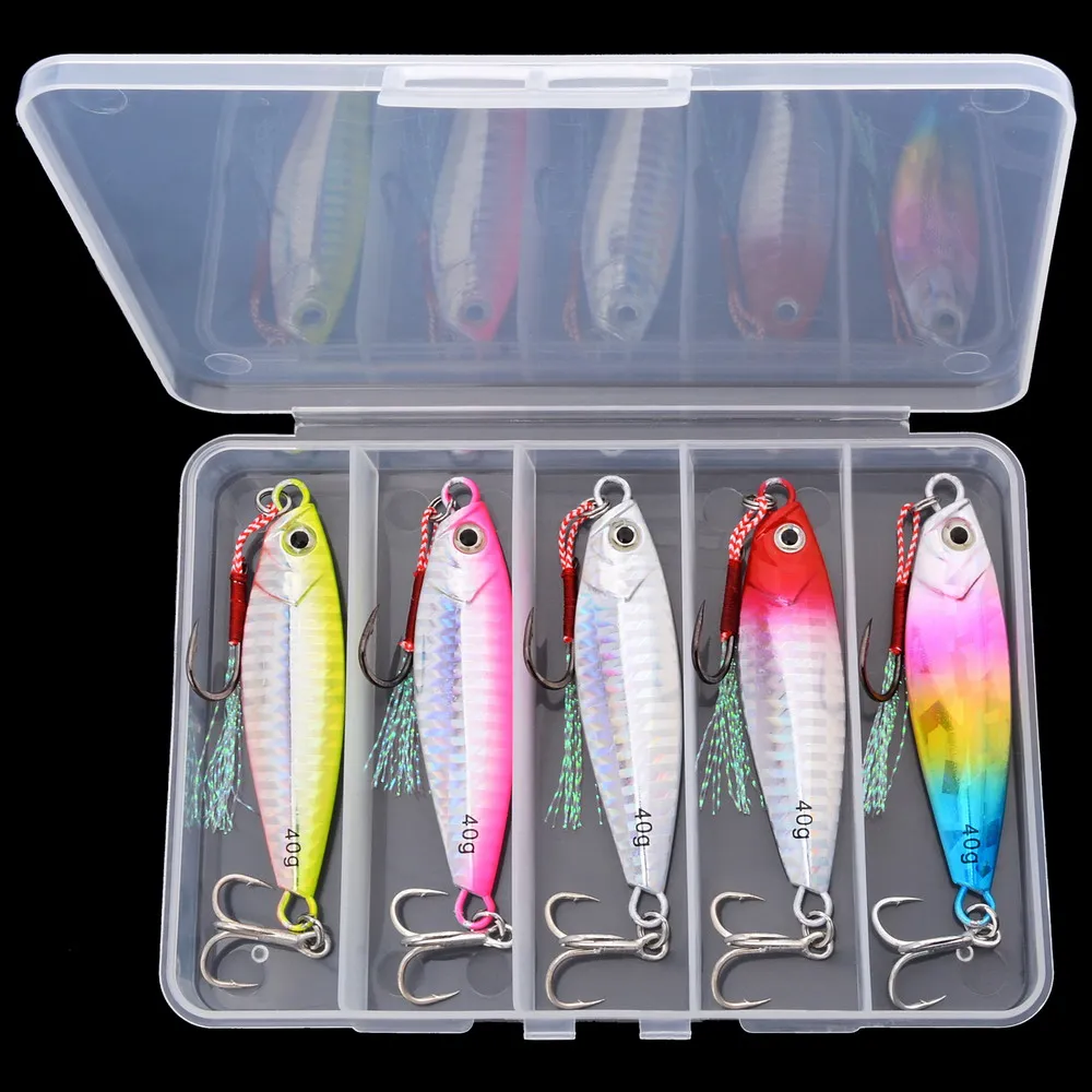 Aorace 5 Stück Metall-Jig-Köder 10G 20G 30G 40G Künstlicher Köder für Uferangeln Jigging Metall-Bass-Angelköder mit Box – Detail 4