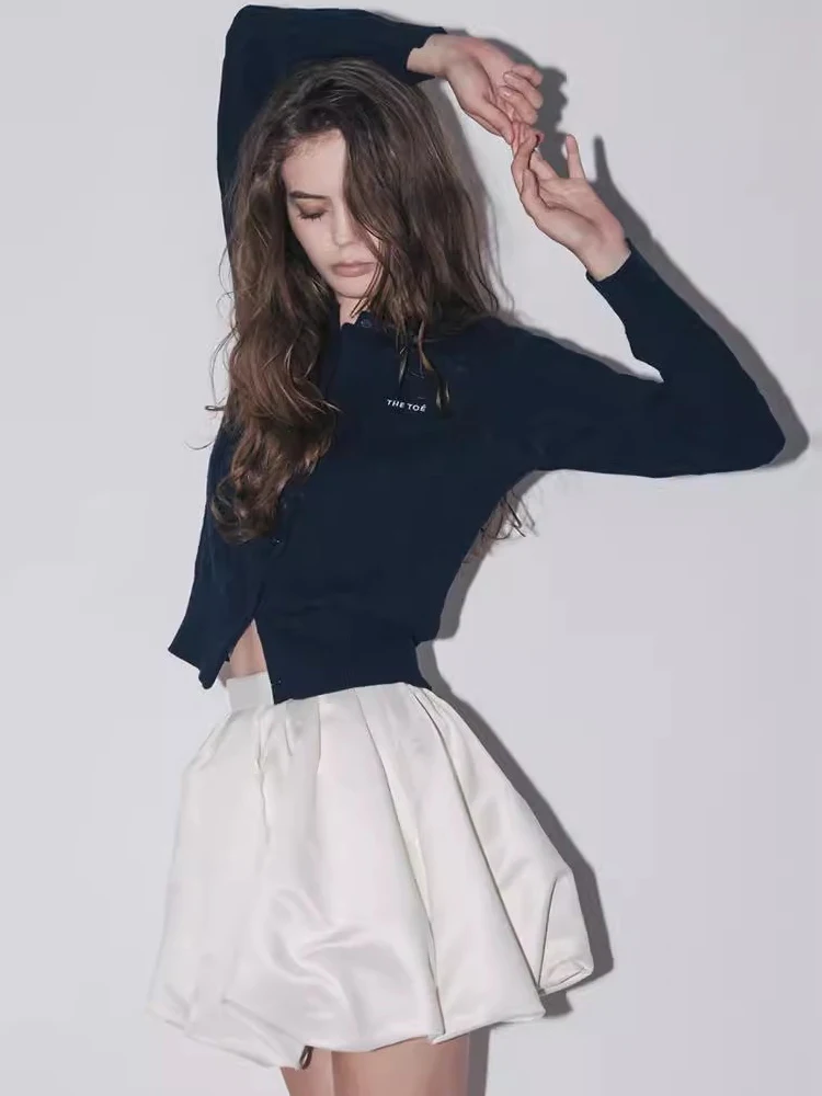 Lautaro Spring Summer Sweet Cute Soft Shiny Satin Mini Bud Skirt Women with Shorts High Waist  Short Luxury Designer Clothes