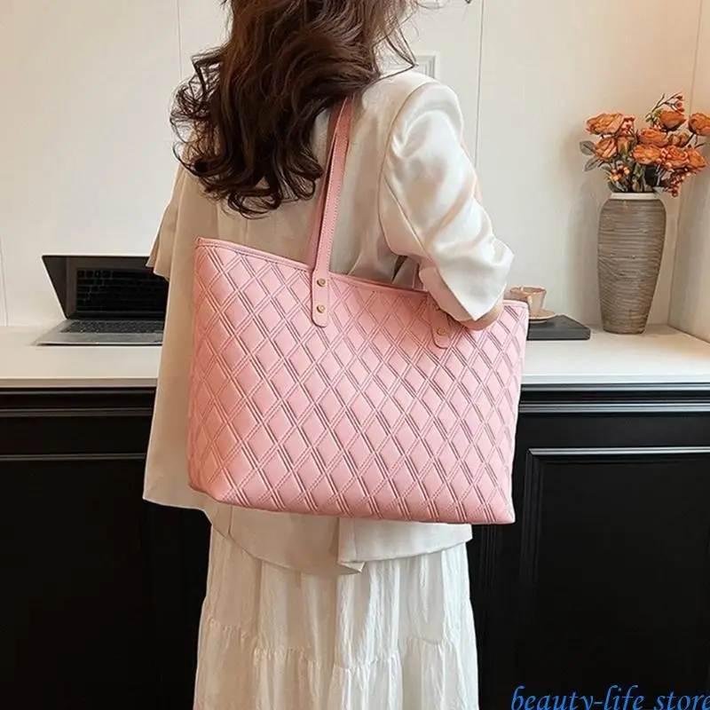 

Women Large Capacity Quilted Diamond Lattice PU Leather Underarm Bag Solid Color Shoulder Bag Casual Shopping Handbag 517D