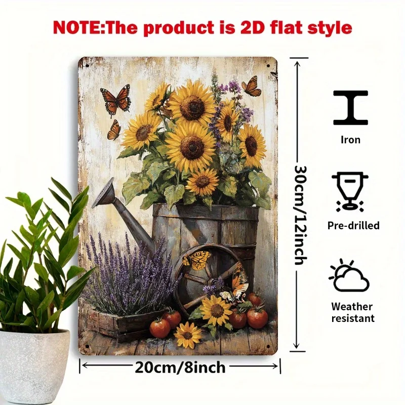 1pc Sunflower Butterfly Metal Wall Sign Rustic Farmhouse Decor for Living Room Kitchen Garden Porch Cafe