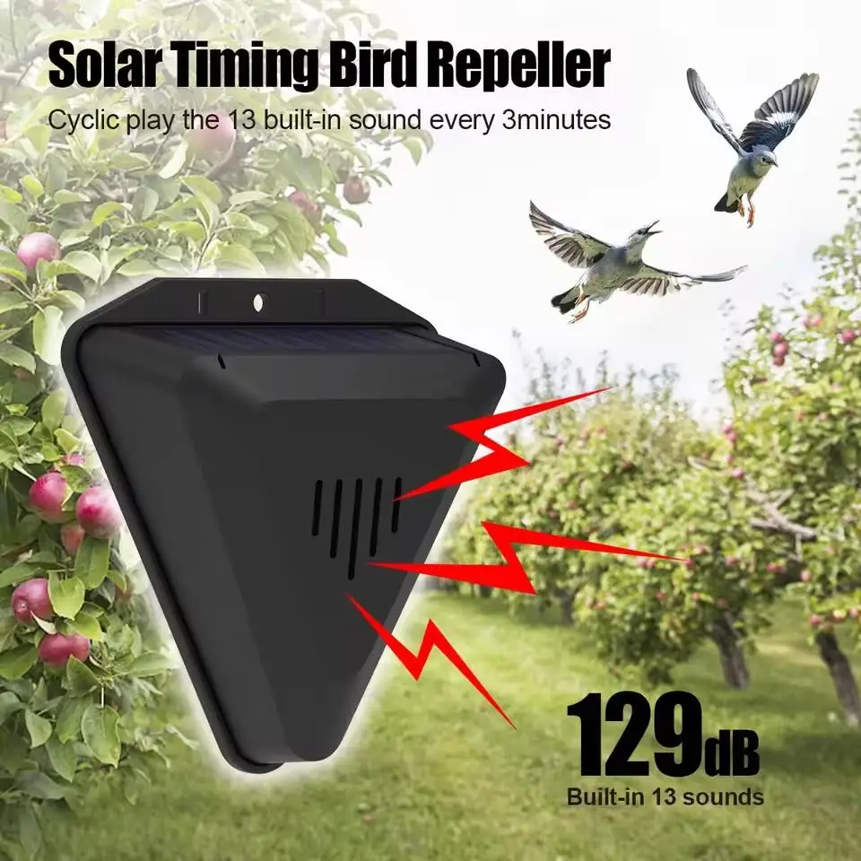 Solar Timer Bird Repeller Waterproof Bird Repellent Alarm Outdoor Crop Orchard Protection Animal Deterrents