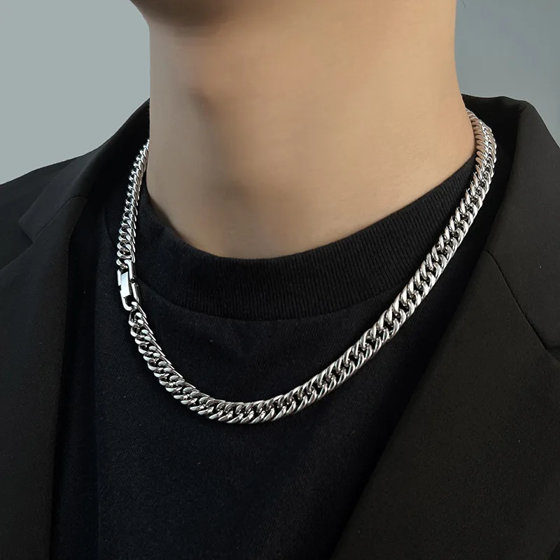 Male Steel Neck Jewelry 7 MM Stainless Steel Cuban Chains Necklace for Men Women Hiphop Punk Neck Chains Upgraded Cuba Necklaces