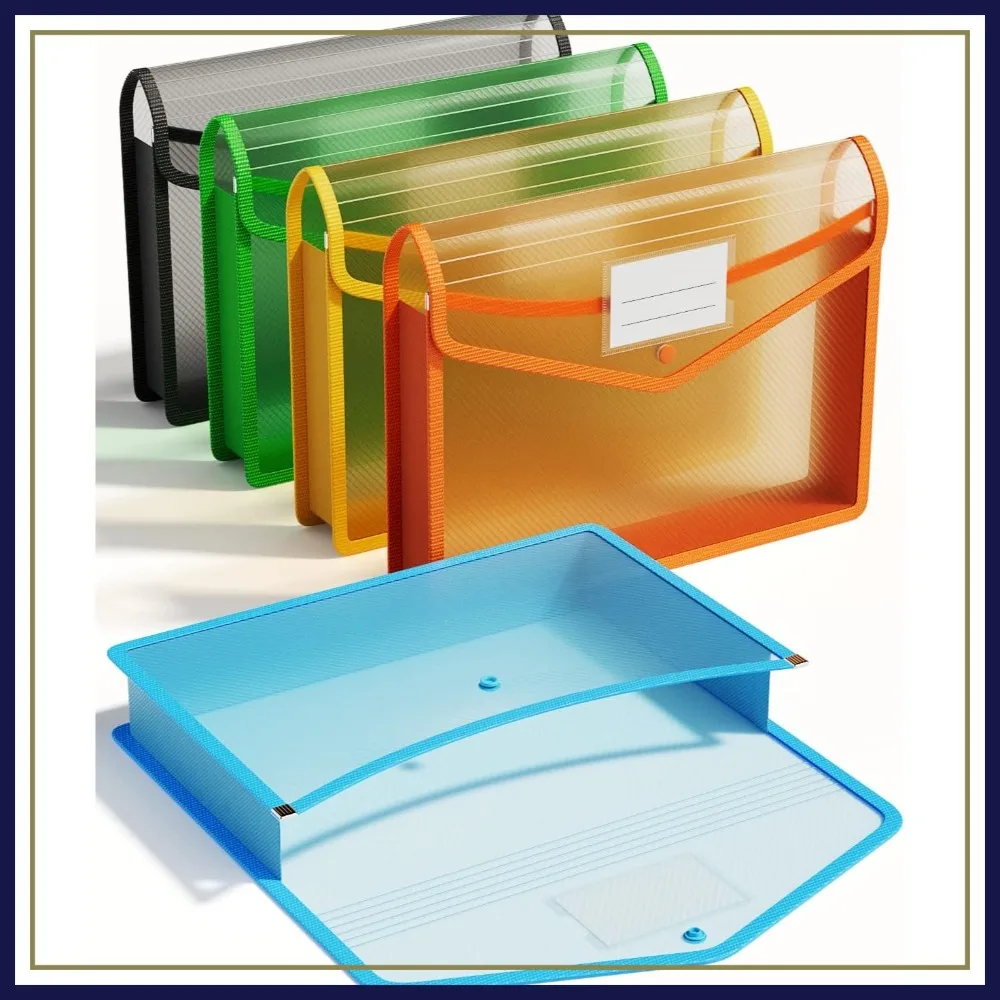 

Plastic Expanding File Folder, 5 Pack Transparent Envelopes with Snap Closure, Large Capacity, Fits A4/Letter, Assorted Colors