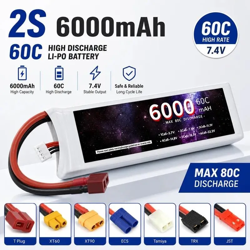 for Universal Model Aircraft Battery 7.4V 6000mAh 60C RC Aerial Photography Quadcopter Folding Drone Lithium Battery