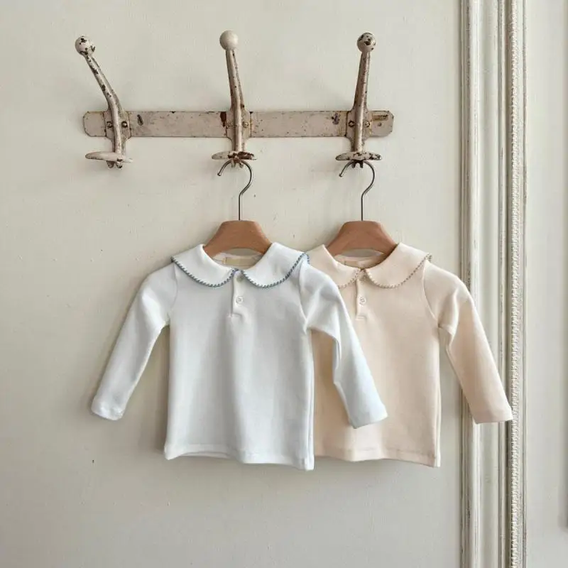 

2026 Spring New Baby Long Sleeve T Shirts Solid Infant Cotton Casual Tops Girls Lapel Bottoming Shirts Toddler Clothes