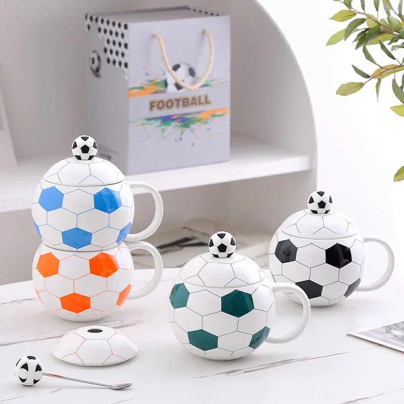 Ceramic Coffee Mug with Lid Spoon Football-shaped Mug Home Drinking Utensils Living Room Decoration Mug Ceramic Cup Gift